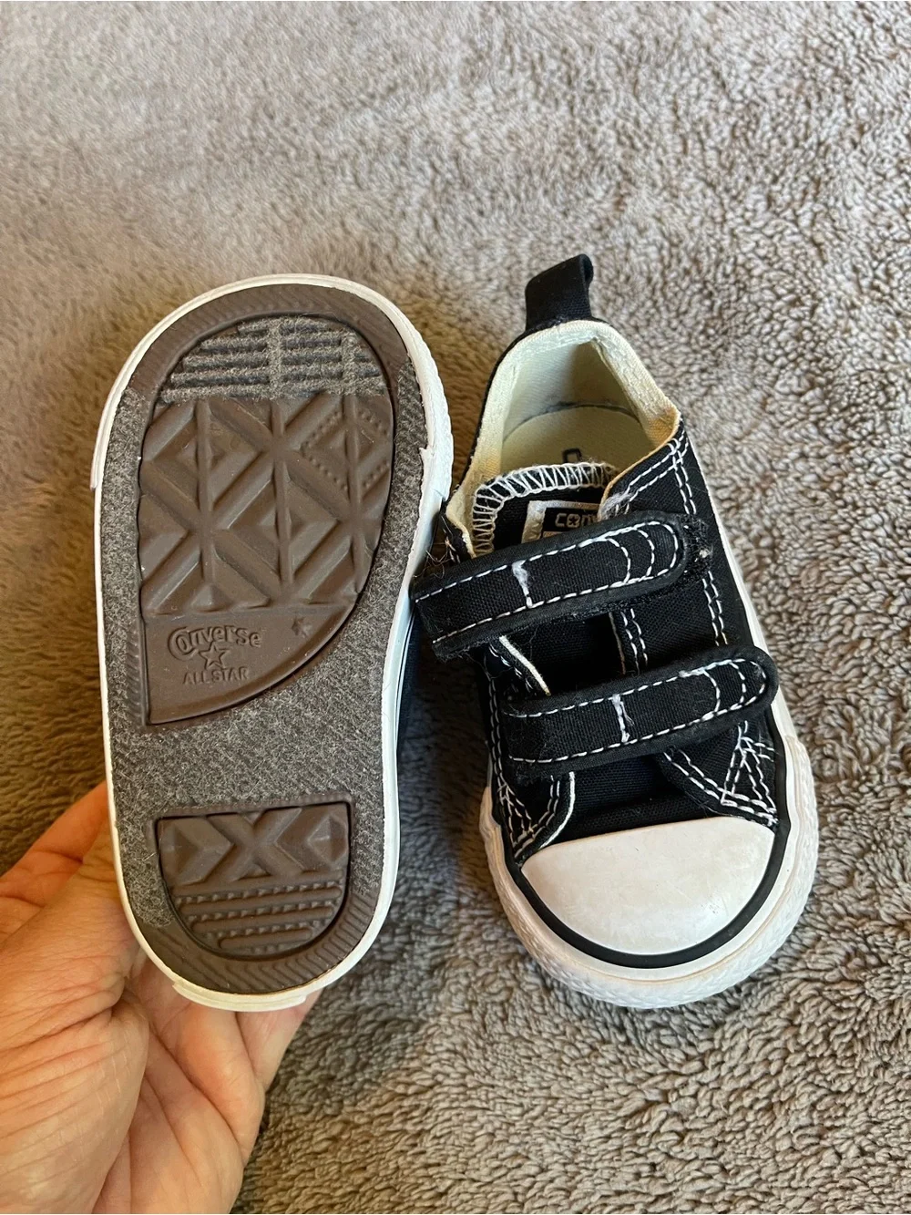 Converse Black Canvas Kids Sneakers with White Toe Caps